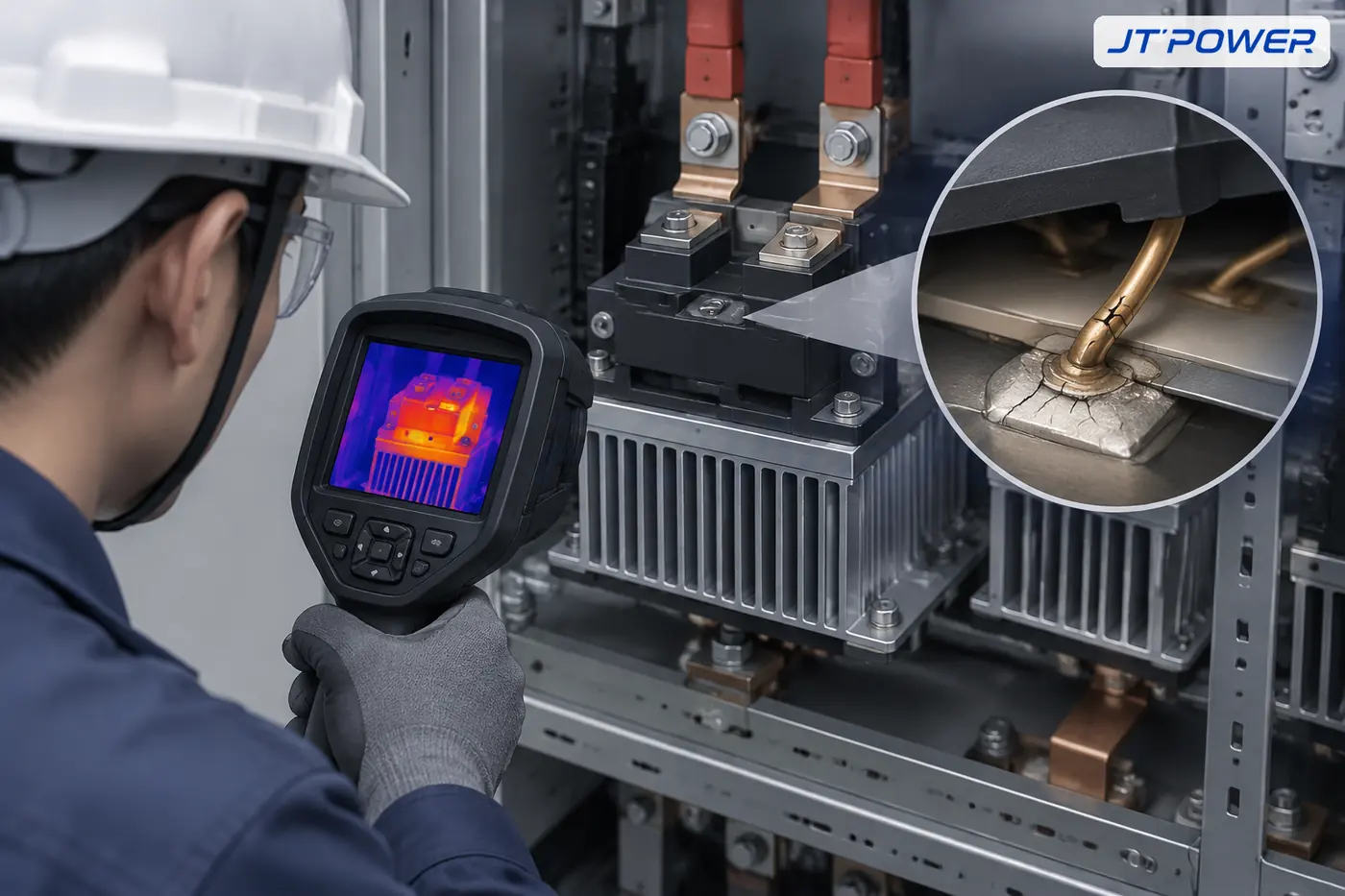 用红外热像仪检查 IGBT 模块与散热器的工程示意图